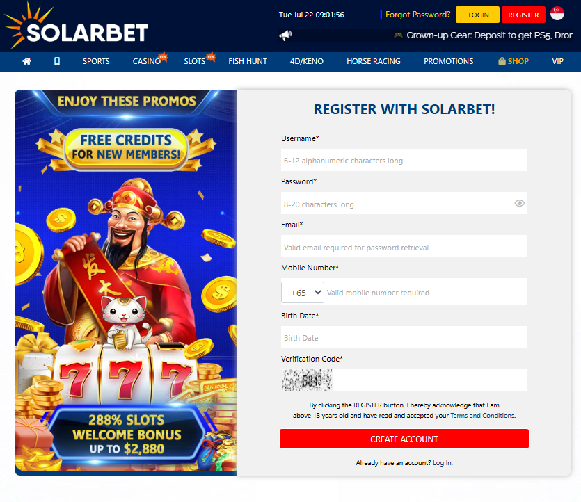 Solarbet Fill Up Page