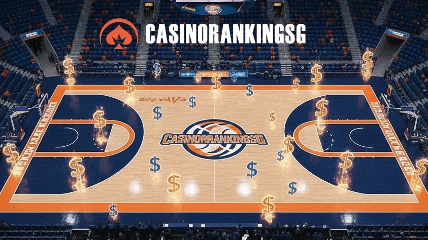 inside the basketball arena with casinorankingsg logo and dollar sign symbol